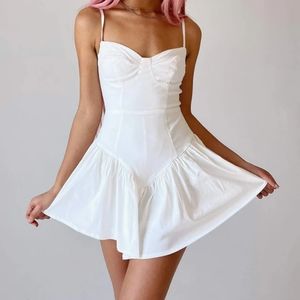 Princess Polly White Floria Bustier Gathered Fit & Flare Drop Waist Romper 2US